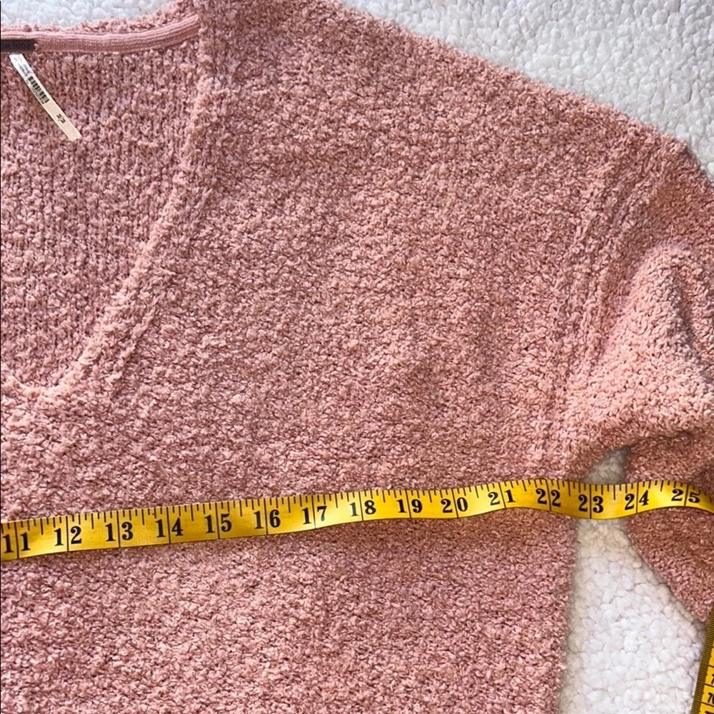 Free People Pink V-Neck Sweater with Textured Knit